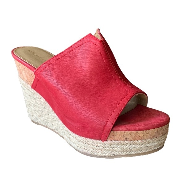 Adrienne Vittadini Shoes - Adrienne Vittadini Cherli Red Size 8.5 M Leather Slide Espadrille Wedge Sandal